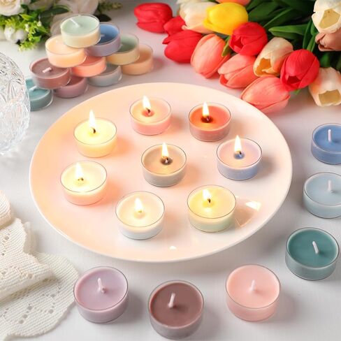 24 Pack Colored Scented Tealight Candles Bulk Small Mini Fragrance Tea Lights in Clear Cups Colored Tea Warmer Candles Aromatherapy Relaxing Mini Candles (Fall Color) in Saudi Arabia