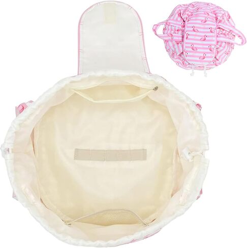 Large Barrel Drawstring Makeup Bag Travel Cosmetic Bag for Women - Portable Make Up Organizer Bag for Skin Care & Toiletries with Brush Holder & Pouch (Black) in Kuwait