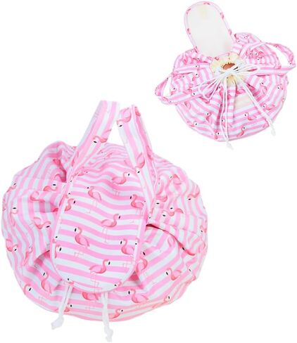 Large Barrel Drawstring Makeup Bag Travel Cosmetic Bag for Women - Portable Make Up Organizer Bag for Skin Care & Toiletries with Brush Holder & Pouch (Black) in Kuwait