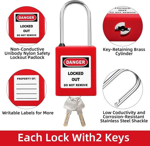 Lockout Tagout Locks Set-10pcs Red Loto Locks,Lockout Locks Keyed Different, OSHA Compliant Lock Out Tag Out Padlocks,Safety Padlocks for Electrical Lockout Tag Out Kit,2 Keys Per Lock in Saudi Arabia