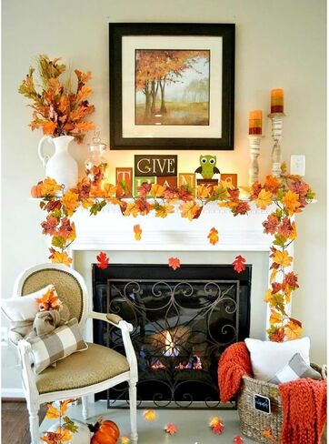 2 Pcs Fall Garland Maple Leaf,5.8Ft/Pieces Artificial Autumn Hanging Vine Plants Thanksgiving Decor for Home Christmas Halloween Décor Wedding Fireplace Party in Saudi Arabia