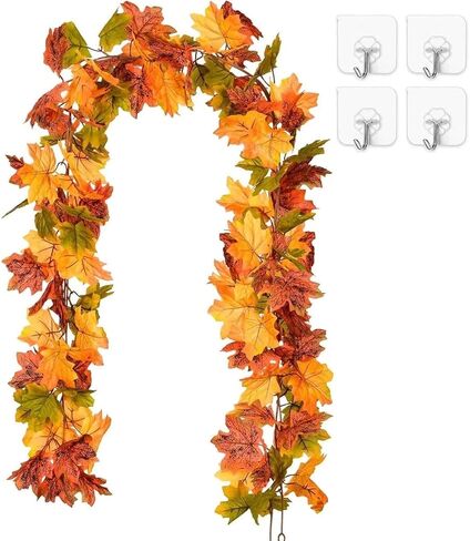 2 Pcs Fall Garland Maple Leaf,5.8Ft/Pieces Artificial Autumn Hanging Vine Plants Thanksgiving Decor for Home Christmas Halloween Décor Wedding Fireplace Party in Saudi Arabia