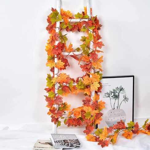 2 Pcs Fall Garland Maple Leaf,5.8Ft/Pieces Artificial Autumn Hanging Vine Plants Thanksgiving Decor for Home Christmas Halloween Décor Wedding Fireplace Party in Saudi Arabia