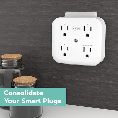 KMC Smart Tap Mini 4-Outlet Wall Mounted Multi Plug Adapter, 3 Independently Controlled Wi-Fi Smart Outlets, Compatible with Alexa & Google Assistant, No Hub Required in Saudi Arabia
