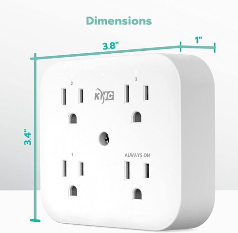KMC Smart Tap Mini 4-Outlet Wall Mounted Multi Plug Adapter, 3 Independently Controlled Wi-Fi Smart Outlets, Compatible with Alexa & Google Assistant, No Hub Required in Saudi Arabia