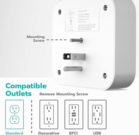 KMC Smart Tap Mini 4-Outlet Wall Mounted Multi Plug Adapter, 3 Independently Controlled Wi-Fi Smart Outlets, Compatible with Alexa & Google Assistant, No Hub Required in Saudi Arabia