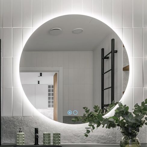 VOWNER 28 Inch Round LED Bathroom Mirror, 3 Colors Light Dimmable Wall Mounted LED Mirror with Touch Switch, Bathroom Mirror with Lights, Anti-Fog Backlit Lighted Round LED Mirror for Bathroom, CRI90+ in Saudi Arabia