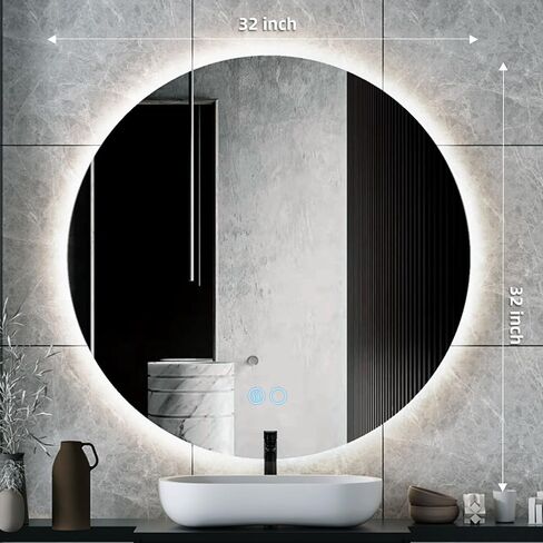 VOWNER 28 Inch Round LED Bathroom Mirror, 3 Colors Light Dimmable Wall Mounted LED Mirror with Touch Switch, Bathroom Mirror with Lights, Anti-Fog Backlit Lighted Round LED Mirror for Bathroom, CRI90+ in Saudi Arabia