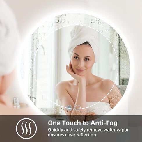 VOWNER 28 Inch Round LED Bathroom Mirror, 3 Colors Light Dimmable Wall Mounted LED Mirror with Touch Switch, Bathroom Mirror with Lights, Anti-Fog Backlit Lighted Round LED Mirror for Bathroom, CRI90+ in Saudi Arabia