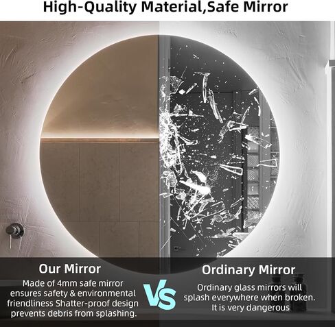 VOWNER 28 Inch Round LED Bathroom Mirror, 3 Colors Light Dimmable Wall Mounted LED Mirror with Touch Switch, Bathroom Mirror with Lights, Anti-Fog Backlit Lighted Round LED Mirror for Bathroom, CRI90+ in Saudi Arabia