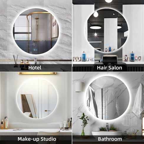 VOWNER 28 Inch Round LED Bathroom Mirror, 3 Colors Light Dimmable Wall Mounted LED Mirror with Touch Switch, Bathroom Mirror with Lights, Anti-Fog Backlit Lighted Round LED Mirror for Bathroom, CRI90+ in Saudi Arabia