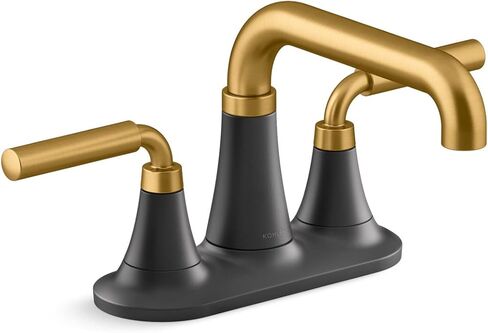 Kohler 27414-4-CBL صنبور حوض الحمام، صنبور حمام مركزي مع استنزاف الفرس، 1.2 جرام في الدقيقة، كروم مصقول مع أسود غير لامع in Saudi Arabia