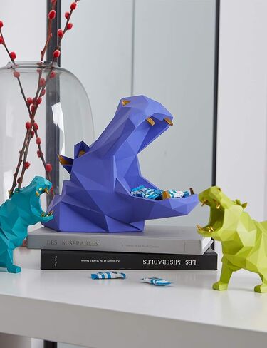 HAUCOZE Hippo Statue Sculpture Modern Decor Home Gifts Animal Figurine Table Centerpiece Crafts Polyresin Arts Blue 7.1inch in Saudi Arabia