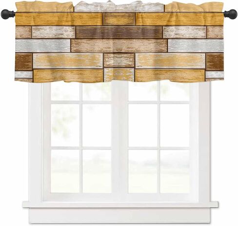 Farmhouse Grey Brown Valances for Windows, Rustic Kitchen Curtains Window Treatment Country Decor, Vintage Wooden Rod Pocket Short Window Valances for Living Room/Bedroom, 54" x 18" in Saudi Arabia
