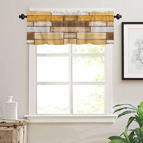 Farmhouse Grey Brown Valances for Windows, Rustic Kitchen Curtains Window Treatment Country Decor, Vintage Wooden Rod Pocket Short Window Valances for Living Room/Bedroom, 54" x 18" in Saudi Arabia