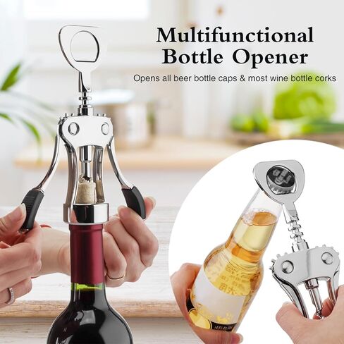 فتاحة النبيذ المفتاح، فتاحة زجاجات النبيذ من سبائك الزنك، مفتاح يدوي متعدد الوظائف للنادل، مزيل فلين النبيذ عالي التحمل، فضي in Kuwait