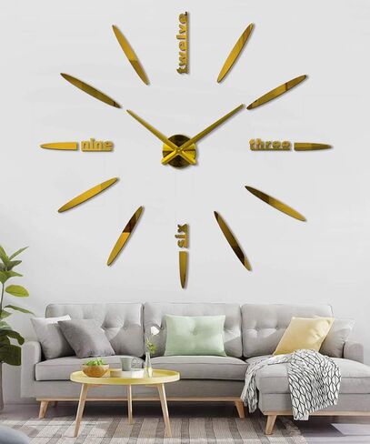 DIY Wall Clock, 3D Mirror Stickers Large Frameless Wall Clock Modern Design Watches Hours for Home Living Room Bedroom Office Decoration Gifts-Silver 012 in Saudi Arabia