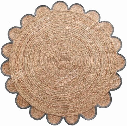 4x4, 5x5, 6x6,feet Natural Jute Scallop Round Rug, Floor Scalloped Edge Rug Braided Boho Eco Large Circular Handmade Area Rugs in Saudi Arabia