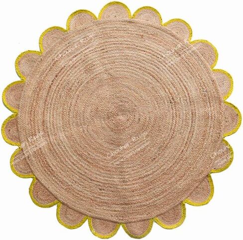 4x4, 5x5, 6x6,feet Natural Jute Scallop Round Rug, Floor Scalloped Edge Rug Braided Boho Eco Large Circular Handmade Area Rugs in Saudi Arabia
