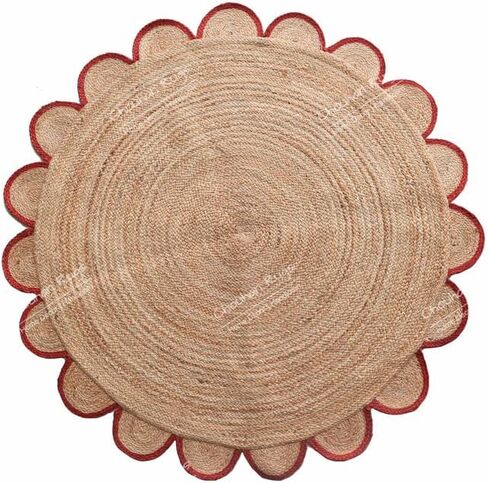 4x4, 5x5, 6x6,feet Natural Jute Scallop Round Rug, Floor Scalloped Edge Rug Braided Boho Eco Large Circular Handmade Area Rugs in Saudi Arabia