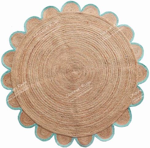 4x4, 5x5, 6x6,feet Natural Jute Scallop Round Rug, Floor Scalloped Edge Rug Braided Boho Eco Large Circular Handmade Area Rugs in Saudi Arabia