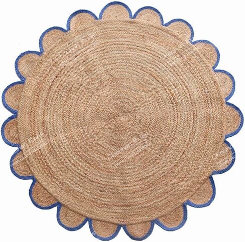 4x4, 5x5, 6x6,feet Natural Jute Scallop Round Rug, Floor Scalloped Edge Rug Braided Boho Eco Large Circular Handmade Area Rugs in Saudi Arabia