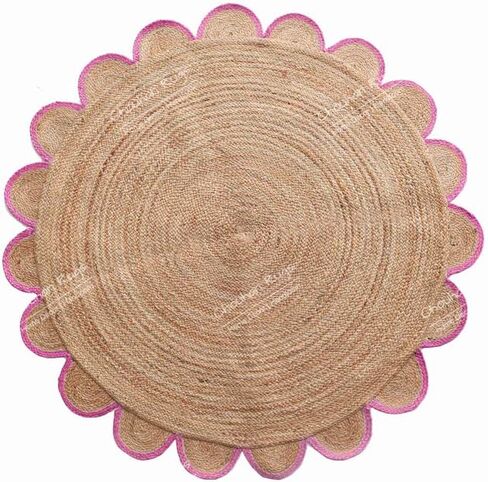 4x4, 5x5, 6x6,feet Natural Jute Scallop Round Rug, Floor Scalloped Edge Rug Braided Boho Eco Large Circular Handmade Area Rugs in Saudi Arabia