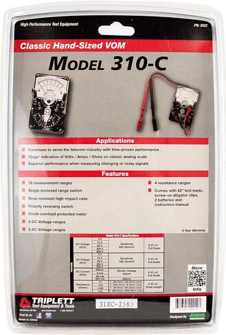 Triplett 3018 Model 310 Hand-Sized Analog Multimeter - AC/DC Voltage, DC Current, Resistance, White in Saudi Arabia
