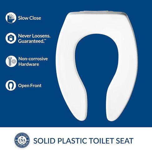 BEMIS 1655SSCT 047 Commercial Extra Heavy Duty Open Front Toilet Seat without Cover and Stainless Steel Self-Sustaining Hinges, ELONGATED, Plastic, Black in Saudi Arabia