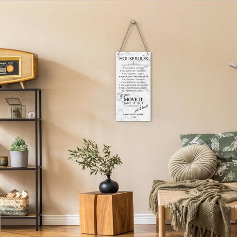 House Rules Decor For Home Farmhouse, Family Rules Wall Art Wooden Sign, Farmhouse Living Room Kitchen Rustic Hanging Sign, Set of 1 Wooden Sign With Rope - J16 in Kuwait