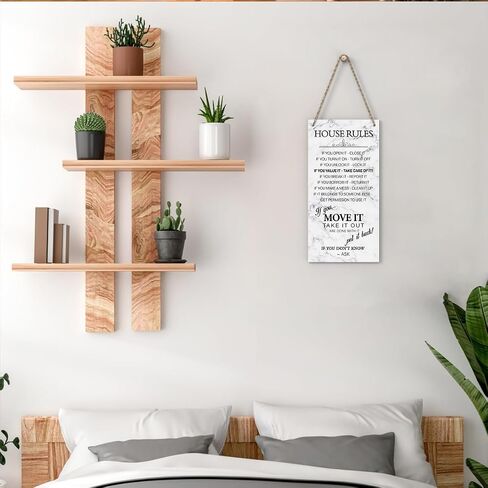 House Rules Decor For Home Farmhouse, Family Rules Wall Art Wooden Sign, Farmhouse Living Room Kitchen Rustic Hanging Sign, Set of 1 Wooden Sign With Rope - J16 in Kuwait