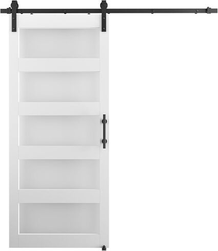 40'' x 84'' Glass Barn Door and 7 Ft Brushed Nickel Hardware Kit Included, MDF White Barn Door Slab with Frosted Glass, PVC Surface, Combined with Handle and Floor Guide-Assembly Required in Kuwait