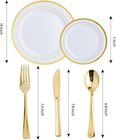 125 Count Halloween Dinner Plastic Plates Include 25 Plastic Plates 25 Disposable Dessert Plates & Gold Disposable Silverware, Plastic Dinnerware Set Providing for 25 Guests for Party, Wedding in Saudi Arabia