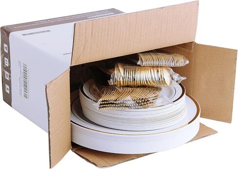 125 Count Halloween Dinner Plastic Plates Include 25 Plastic Plates 25 Disposable Dessert Plates & Gold Disposable Silverware, Plastic Dinnerware Set Providing for 25 Guests for Party, Wedding in Saudi Arabia