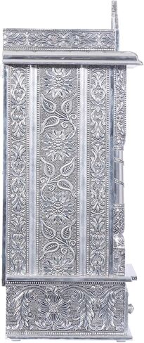 Silver Mandir for Home - White Oxidized - with Door (Large) in Saudi Arabia