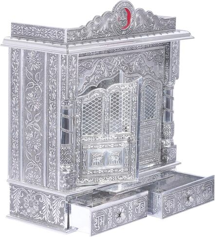 Silver Mandir for Home - White Oxidized - with Door (Large) in Saudi Arabia