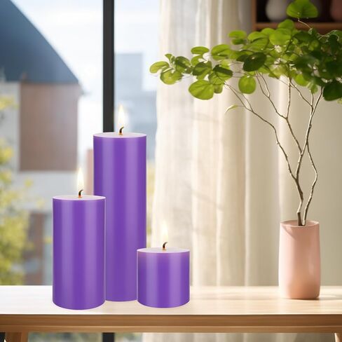 Mega Candles 1 pc Unscented Purple Round Pillar Candle, Hand Poured Premium Wax Candles 3 Inch x 6 Inch, Home Décor, Wedding Receptions, Baby Showers, Birthdays, Celebrations, Party Favors & More in Saudi Arabia