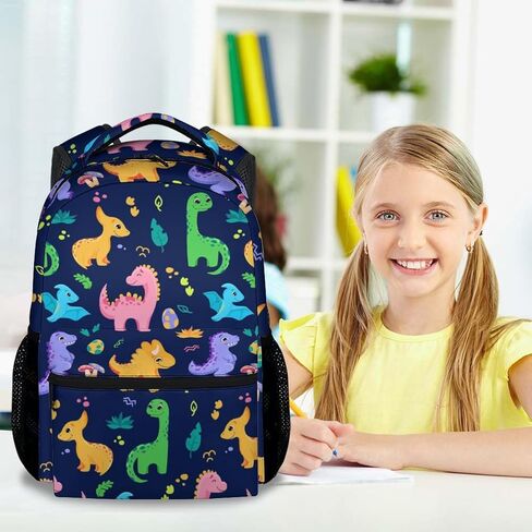 Dinosaur School Backpack for Kids - 17 Inch Colorful Backpacks for Girls 6-8 Ages - Lightweight Cartoon Bookbag for Elementary in Saudi Arabia