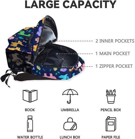 Dinosaur School Backpack for Kids - 17 Inch Colorful Backpacks for Girls 6-8 Ages - Lightweight Cartoon Bookbag for Elementary in Saudi Arabia