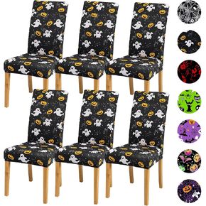 Halloween Chair Covers for Dining Chairs, Dining Room Chair Covers Set of 4, Stretch Parsons Chair Slipcovers, Removable Washable kitchen Chair Cover for Home Hotel Banquet Holiday Decoration