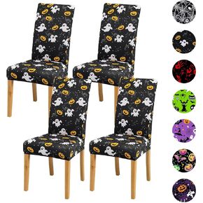 Halloween Chair Covers for Dining Chairs, Dining Room Chair Covers Set of 4, Stretch Parsons Chair Slipcovers, Removable Washable kitchen Chair Cover for Home Hotel Banquet Holiday Decoration