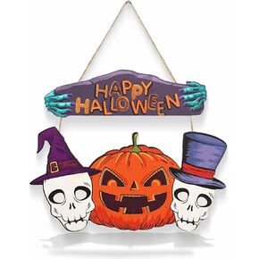 Halloween Pumpkin Hanging Sign Wooden Happy Halloween Decor for Front Door, Lovely Cat Pumpkin Halloween Wall Decor Wood Door Hanger Ornaments for Home Indoor Decorations