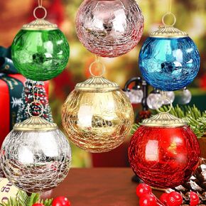Hungdao 6 Pieces Glass Christmas Ball Ornaments for Christmas Tree Vintage Crackle Glass Ball Decorative Glass Christmas Hanging Ornaments for Xmas Tree Decoration (Pink,2.4 Inch)