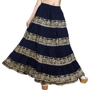 Chandrakala Flowy Long Skirt for Women A Line Casual Beach Party Holiday Maxi Skirts (S113-P)