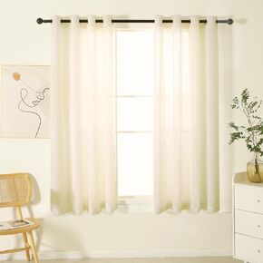 INLINAS Fluffy Sheer Curtains for Bedroom, Grommet Privacy Vertical Window Curtains & Drapes with Light Through for Living Room, 2 Panels, White, 52 x 63 Inch