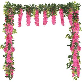 Wisteria Garland Artificial Flowers 2PCS 5.91FT/Peice Fake Wisteria Vines White Artificial Wisteria Rattan Silk Hanging Flowers for Wedding Arch Decorations Ceremony Garden Floral Decor