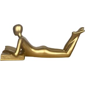 The Reading Statue Abstract Sculpture Resin Statues for Home Decor Modern Home Office Shelf Desktop Bookshelf Decor Modern Art Sculpture Creative Home Desktop Decoration (Gold D)