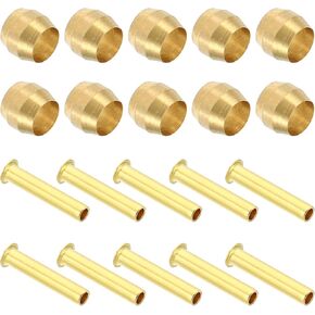 PATIKIL Brass Compression Sleeves Ferrules, 40 Pack 14mm ID x 14mm OD Hose Tube Brass Ferrule Brass Compression Insert Fitting Assortment Kit for Air Water Gas Pipe