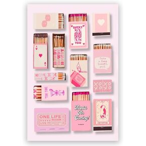 Trendy Vintage Matchbook Canvas Print Pink Coquette Retro Matches Y2k Room Decor Aesthetic Funky Lucky You Wall Art Cute Girly Bedroom Posters 8x12inch Unframed