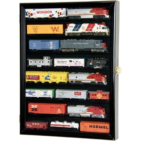 sfDisplay.com,LLC. Small HO Scale Train Model Trains Locomotive Engine Display Case Cabinet Wall Rack w/ 98% UV Lockable (Walnut Wood Finish)